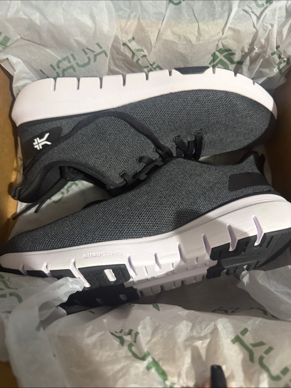 KURU Dark Grey Knit Slip-On Athletic Sneakers with White Sole
